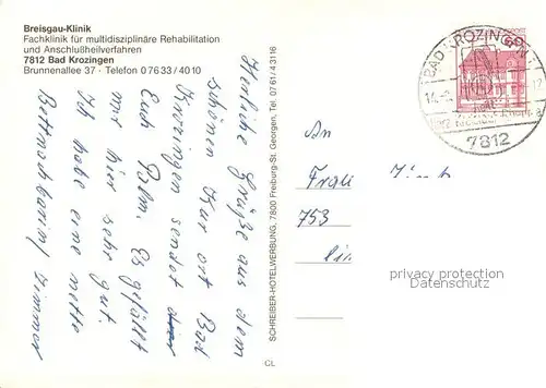 AK / Ansichtskarte Bad_Krozingen Breisgau Klinik Speisesaal Hallenbad Zimmer Bad_Krozingen