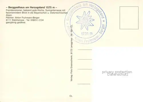 AK / Ansichtskarte Walchensee Berggasthaus am Herzogstand Walchensee