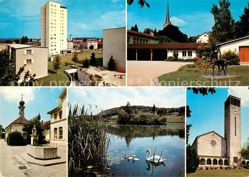 AK / Ansichtskarte Uzwil Hochhaus Kirchen Schwanenteich Uzwil