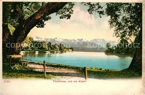 AK / Ansichtskarte Thun_BE Uferpartie am Thunersee und die Alpen Thun_BE