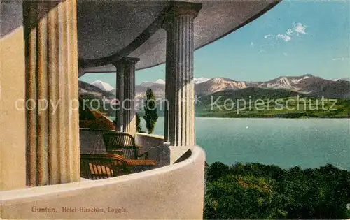 AK / Ansichtskarte Gunten_Thunersee_BE Hotel Hirschen Loggia Seeblick Alpen 