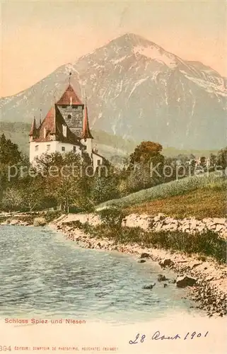 AK / Ansichtskarte Spiez_Thunersee_BE Schloss mit Blick zum Niesen Berner Alpen Spiez_Thunersee_BE
