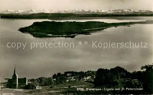 AK / Ansichtskarte Ligerz Panorama Bielersee St. Petersinsel Alpenpanorama Ligerz