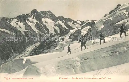 AK / Ansichtskarte Schreckhorn_4078m_BE Bergsteiger im Eismeer Gletscher Berner Alpen 