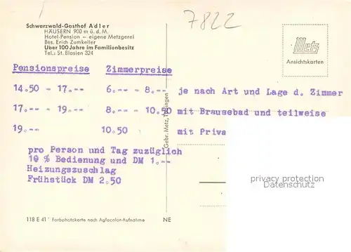 AK / Ansichtskarte Haeusern_Schwarzwald Schwarzwaldgasthof Adler Haeusern Schwarzwald