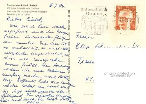 AK / Ansichtskarte Schwaebisch_Gmuend Sanatorium Schloss Lindach Schwaebisch Gmuend