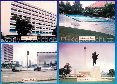 AK / Ansichtskarte Jakarta Hotel Marcopolo Swimming Pool Welcome Statue National Monument Jakarta