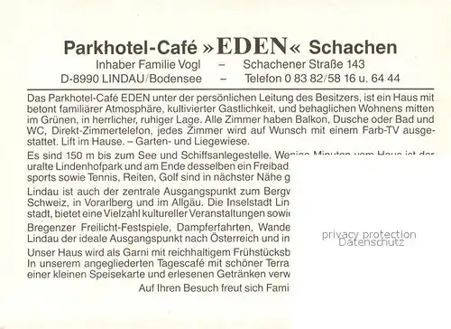 AK / Ansichtskarte Lindau_Bodensee Parkhotel Cafe Eden Schachen Panorama Terrasse Lindau Bodensee