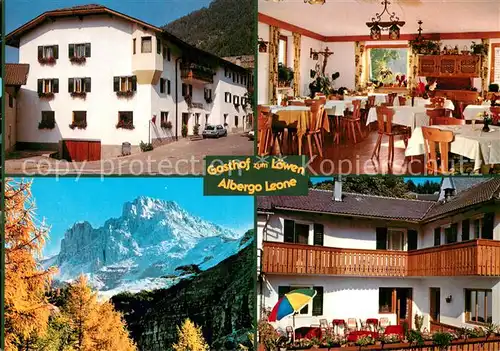 AK / Ansichtskarte Truden_Trodena_Suedtirol Gasthof zum Loewen Albergo Leone Gastraum Terrasse Panorama Truden_Trodena_Suedtirol