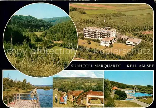 AK / Ansichtskarte Kell_See Kurhotel Marquardt Fliegeraufnahme Angler Pferdekoppel Schwimmbad Kell_See