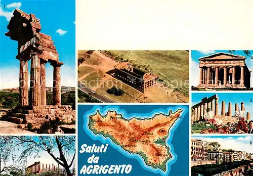AK / Ansichtskarte Agrigento_Sicilia Tempio dei Dioscuri Fliegeraufnahme Inselkarte 