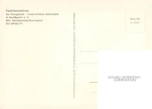 AK / Ansichtskarte Heiligenstadt_Oberfranken Familienzentrum der Ev Freikirchl Gemeinden Haupteingang Ferienbungalow Panorama Eingangshalle Heiligenstadt_Oberfranken