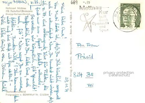 AK / Ansichtskarte Radolfzell_Bodensee Halbinsel Mettnau Fliegeraufnahme Radolfzell Bodensee