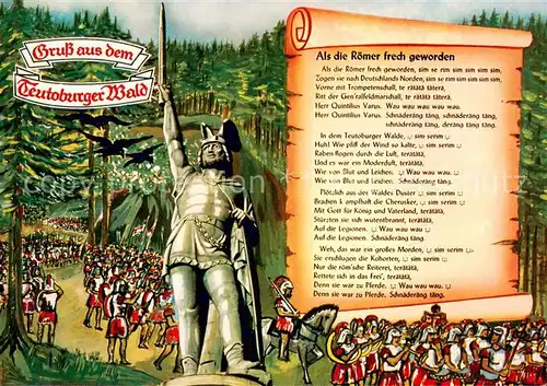 AK / Ansichtskarte Teutoburgerwald Hermannsdenkmal Liedtext Als die Roemer frech geworden Teutoburgerwald