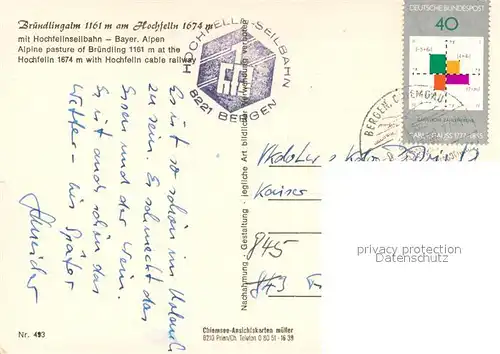 AK / Ansichtskarte Bruendlingalm_1161m_Hochfelln mit Hochfellnseilbahn  