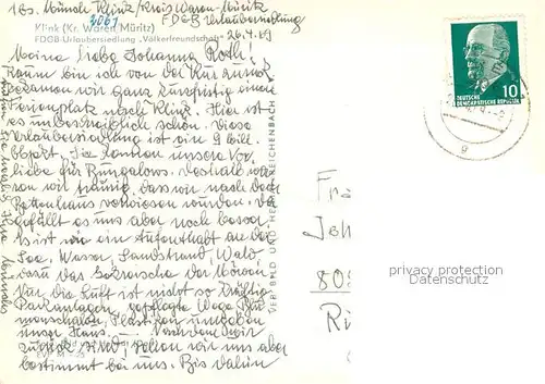AK / Ansichtskarte Klink_Waren FDGB  Urlaubersiedlung Voelkerfreundschaft  Klink Waren