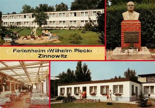 AK / Ansichtskarte Zinnowitz_Ostseebad Ferienheim Wilhelm Pieck Teilansicht m. Denkmal Zinnowitz_Ostseebad