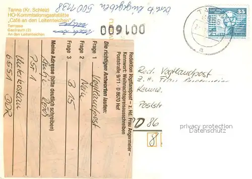 AK / Ansichtskarte Tanna Cafe an den Leitenteichen Innen  und Aussenansichten m. Terrasse u. Teich Tanna