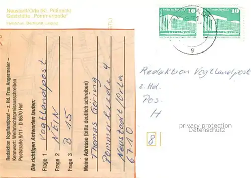 AK / Ansichtskarte Neustadt_Orla Gaststaette Pommerleede Teilansichten Fachwerkhaus Neustadt_Orla