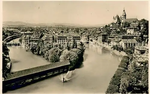 AK / Ansichtskarte Thun_BE Stadtpanorama Aare Schloss Thun_BE