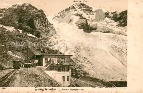 AK / Ansichtskarte Jungfraubahn Zahnradbahn Station Eigergletscher Moench Berner Alpen Jungfraubahn