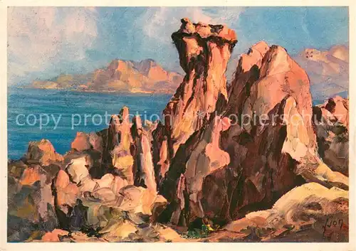 AK / Ansichtskarte Piana_Corse Les Calanche Peinture Kuenstlerkarte 