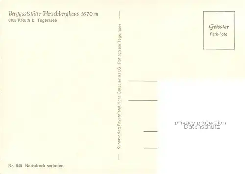 AK / Ansichtskarte Kreuth_Tegernsee Berggaststaette Hirschberghaus Panorama Kreuth Tegernsee