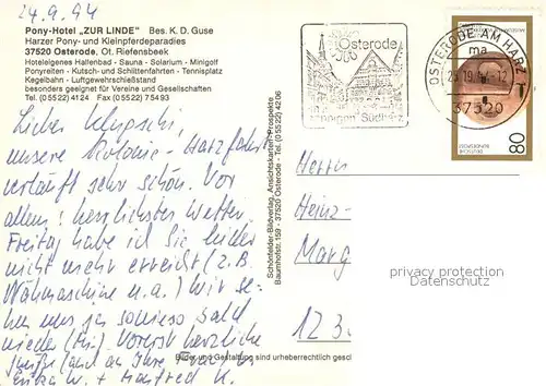 AK / Ansichtskarte Osterode_Harz Pony Hotel Zur Linde Bar Gaststube Fliegeraufnahme Pferdebus Rotkehlchennest Osterode_Harz