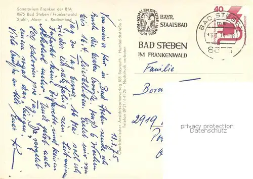 AK / Ansichtskarte Bad_Steben Sanatorium Franken der BfA  Bad_Steben