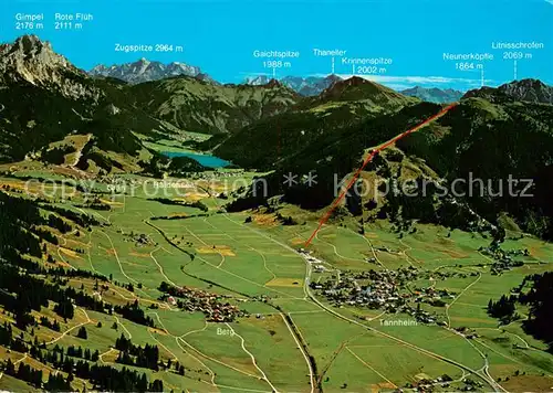 AK / Ansichtskarte Tannheim_Tirol Gesamtansicht m. Zugspitze u. weiter Bergspitzen Tannheim Tirol