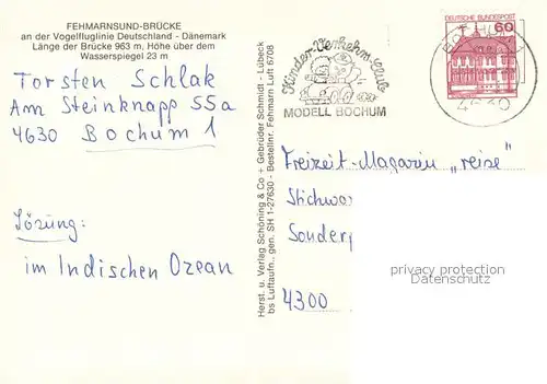 AK / Ansichtskarte Fehmarnsundbruecke Vogelfluglinie Deutschland Daenemark 
