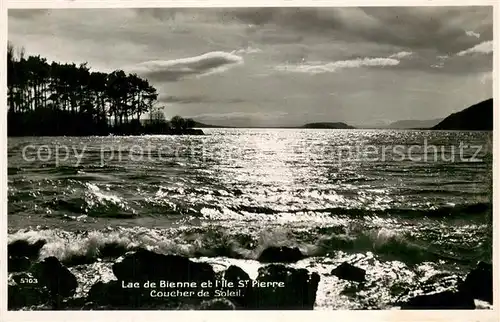 AK / Ansichtskarte Erlach_BE Lac de Bienne et l Ile Saint Pierre Coucher de Soleil Bielersee St. Petersinsel Sonnenuntergang Erlach_BE