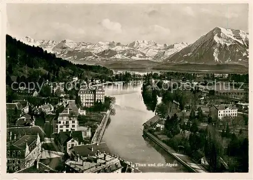 AK / Ansichtskarte Thun_BE Panorama Thunersee und die Alpen Thun_BE