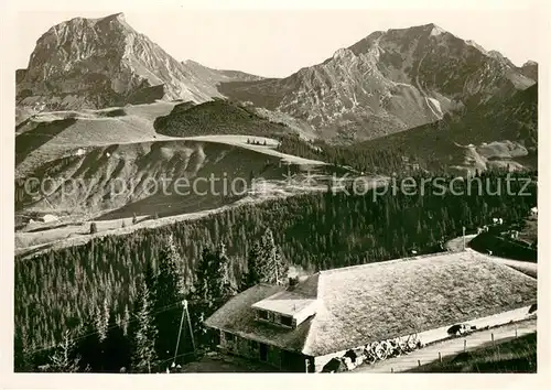 AK / Ansichtskarte Riggisberg Panorama Gantrischgebiet Stierenhuette mit Gantrisch und Buerglen Berner Alpen Riggisberg