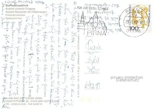 AK / Ansichtskarte Bad_Gottleuba Berggiesshuebel Klinik Eingang Freiterrasse Patientenzimmer Speisezimmer Bad