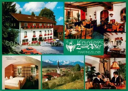 AK / Ansichtskarte Martinszell_Allgaeu Hotel Gasthof Zum Adler Restaurant Bauernstube Kirche Alpenblick Martinszell Allgaeu