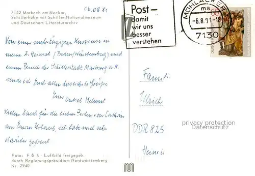 AK / Ansichtskarte Marbach_Neckar Schillerhoehe mit Schiller Nationalmuseum Deutsches Literaturarchiv Marbach Neckar