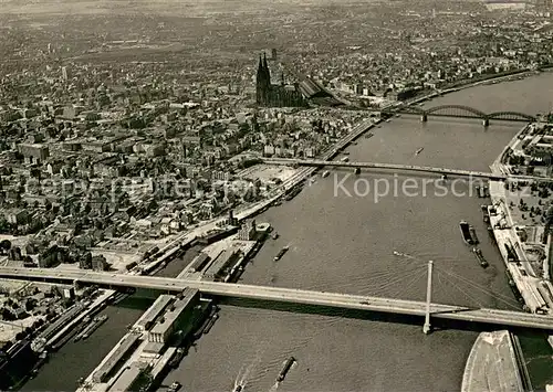 AK / Ansichtskarte Koeln_Rhein Fliegeraufnahme mit Severinsbruecke Deutzer Bruecke Hohenzollernbruecke Koeln_Rhein