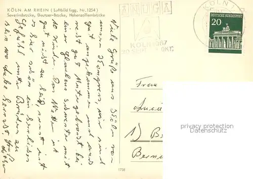 AK / Ansichtskarte Koeln_Rhein Fliegeraufnahme mit Severinsbruecke Deutzer Bruecke Hohenzollernbruecke Koeln_Rhein