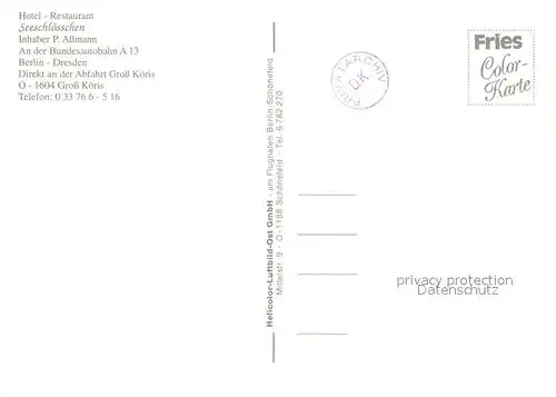 AK / Ansichtskarte Gross_Koeris Hotel Restaurant Seeschloesschen  Fliegeraufnahme Gross Koeris