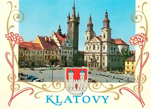AK / Ansichtskarte Klatovy_Klattau_CZ Radnice s Cernau vezi a jezuitskym kostelem 