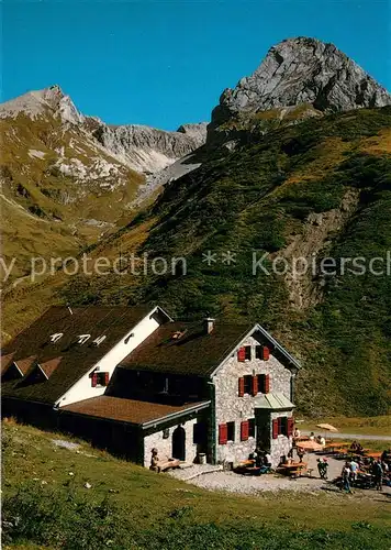 AK / Ansichtskarte Lech_Vorarlberg Ravensburger Huette am Spullersee mit Roggalspitze Lech Vorarlberg