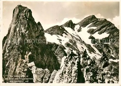 AK / Ansichtskarte Saentis_AR Der Saentis mit Hotel und Observatorium vom Lusengrat gesehen Saentis_AR