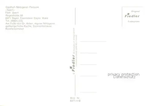 AK / Ansichtskarte Bayrisch_Eisenstein Gasthof Metzgerei Pension Sperl Gastraum Verkaufstheke Terrasse Bayrisch_Eisenstein