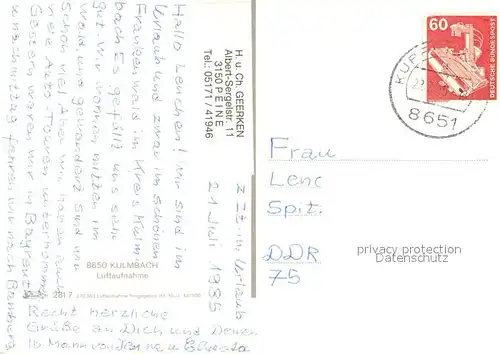 AK / Ansichtskarte Kulmbach Fliegeraufnahme Gesamtansicht Kulmbach