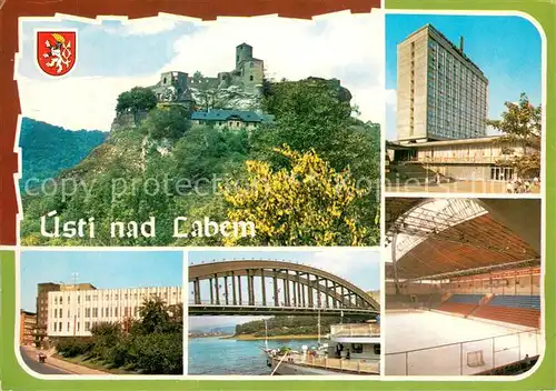 AK / Ansichtskarte Usti_nad_Labem_Aussig Hrad Strekov zricenina puv gotickeho hradu Interhotel Bohemia Obchodni dum Pristaviste Zimni stadion 