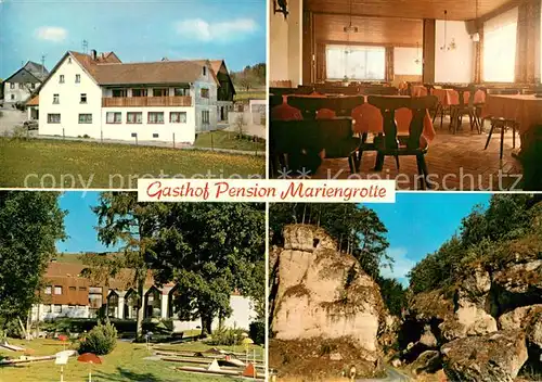 AK / Ansichtskarte Pottenstein_Oberfranken Gasthof Pension Mariengrotte Gastraeume Minigolfanlage Felsen Pottenstein_Oberfranken