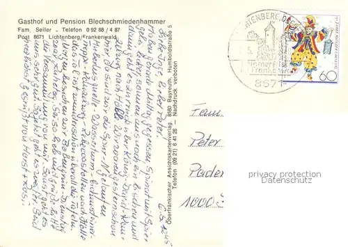 AK / Ansichtskarte Lichtenberg_Oberfranken Gasthof Pension Blechschmiedenhammer Lichtenberg Oberfranken