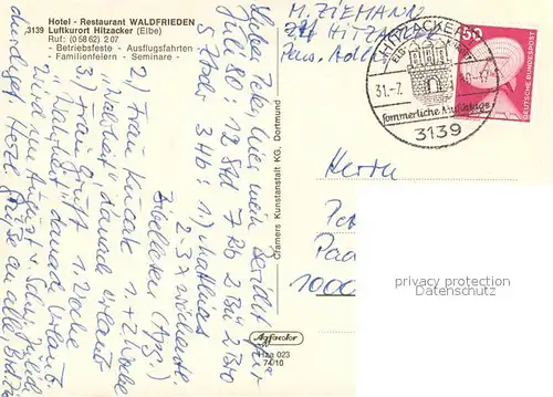AK / Ansichtskarte Hitzacker_Elbe Hotel Restaurant Waldfrieden Hitzacker Elbe