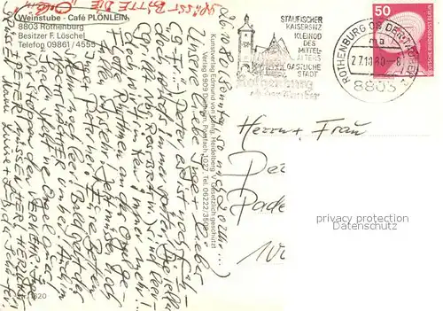 AK / Ansichtskarte Rothenburg_Tauber Weinstube Cafe Poenlein Gastraeume Rothenburg Tauber